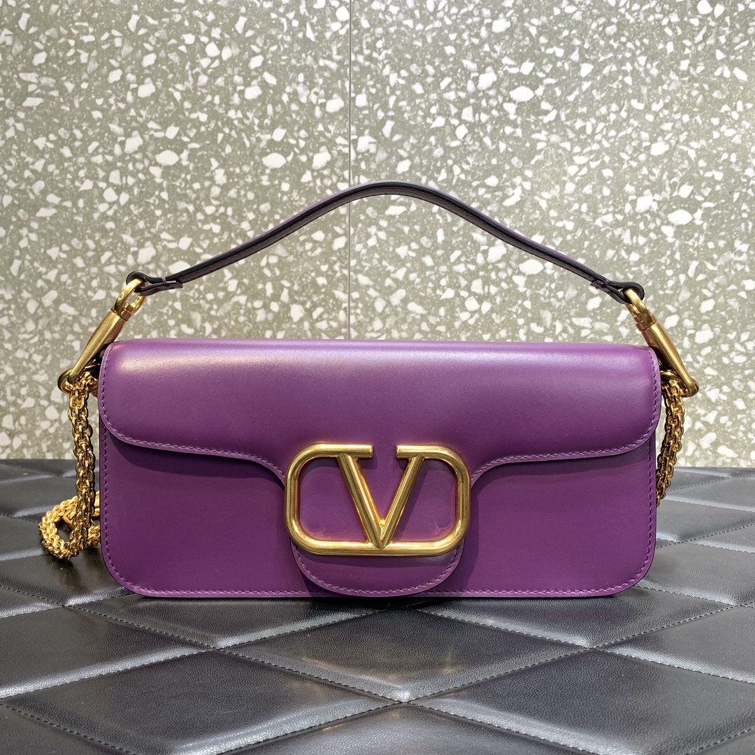 Valentino Garavani Loco Shoulder Bag in Purple Calfskin Leather